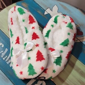 Festive Fleece Slippers with Bow